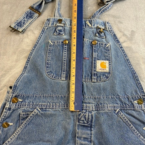 Carhartt Vintage Bibs Denim Carpenter Overalls Blue Wide Leg Men 34x26 47" Total - Picture 10 of 16
